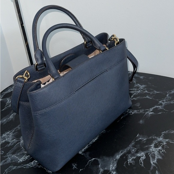 MICHAEL KORS Handbag Crossgrain Leather Navy Large Crossbody Satchel AUTHENTIC - Picture 8 of 12